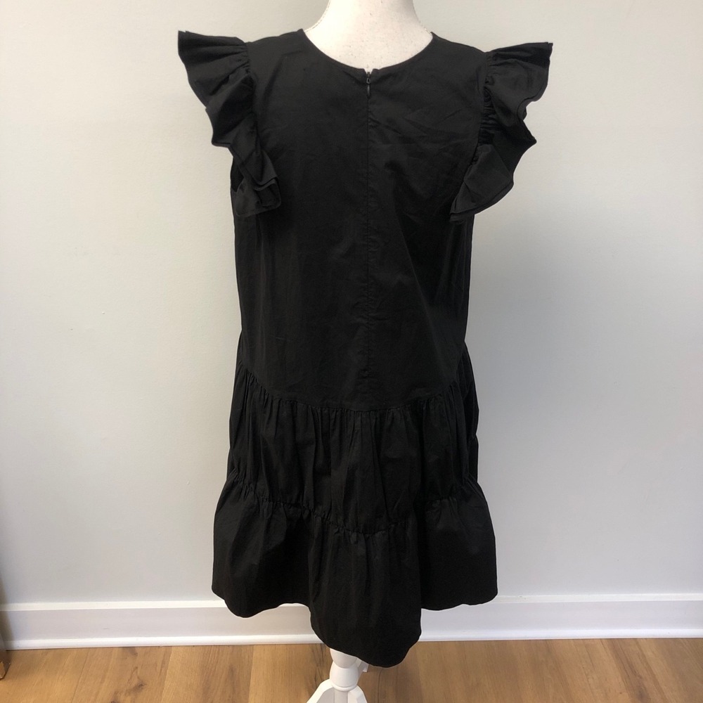 Pomander Place Tiered Mini Dress Womens Medium Black Flutter Sleeve Classic Boho - Picture 4 of 8